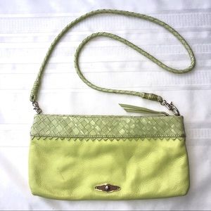 Elliott Lucca bag crossbody purse leather lime green vintage rectangular